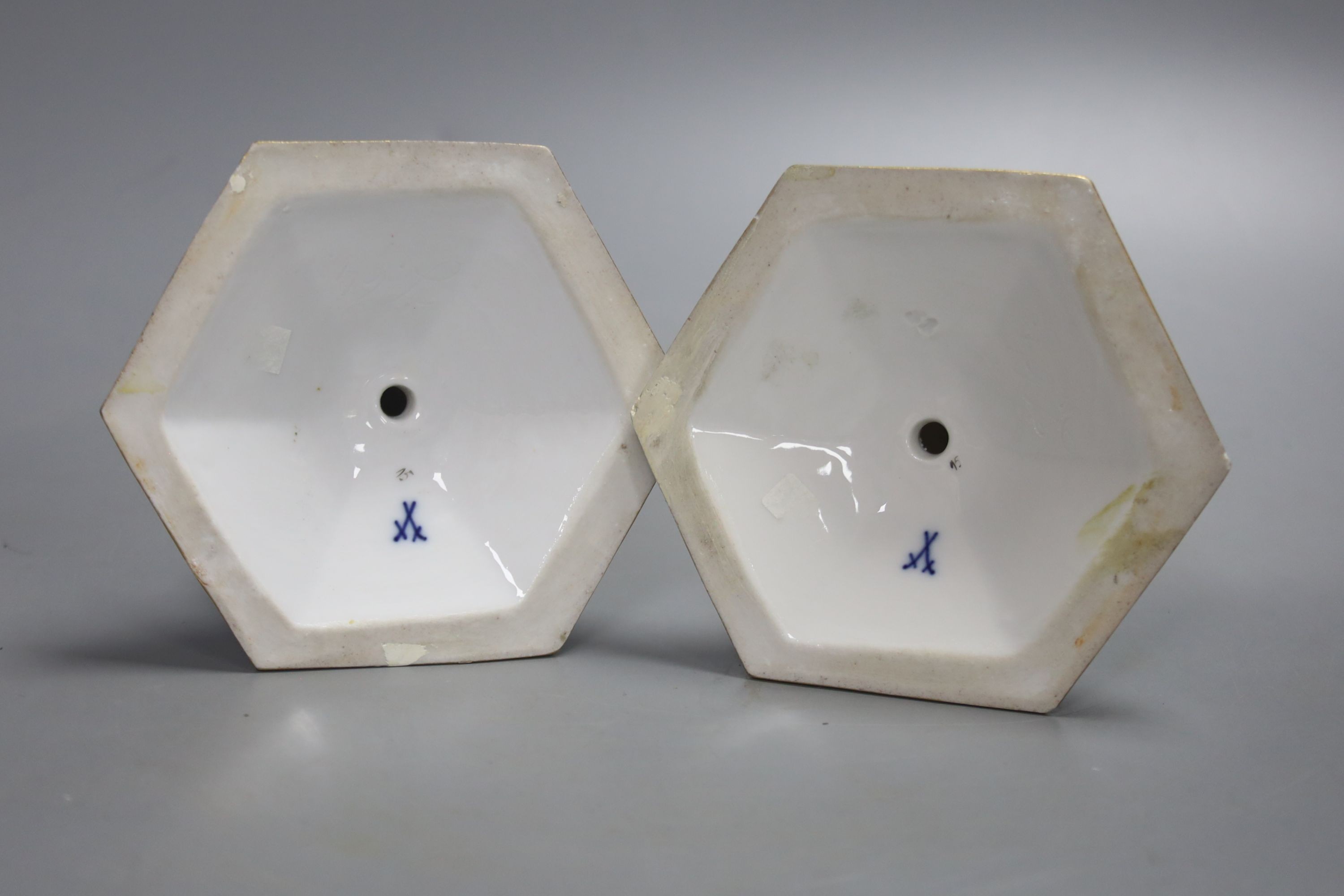 A pair of 20th century Meissen dwarf candlesticks, height 13cm
